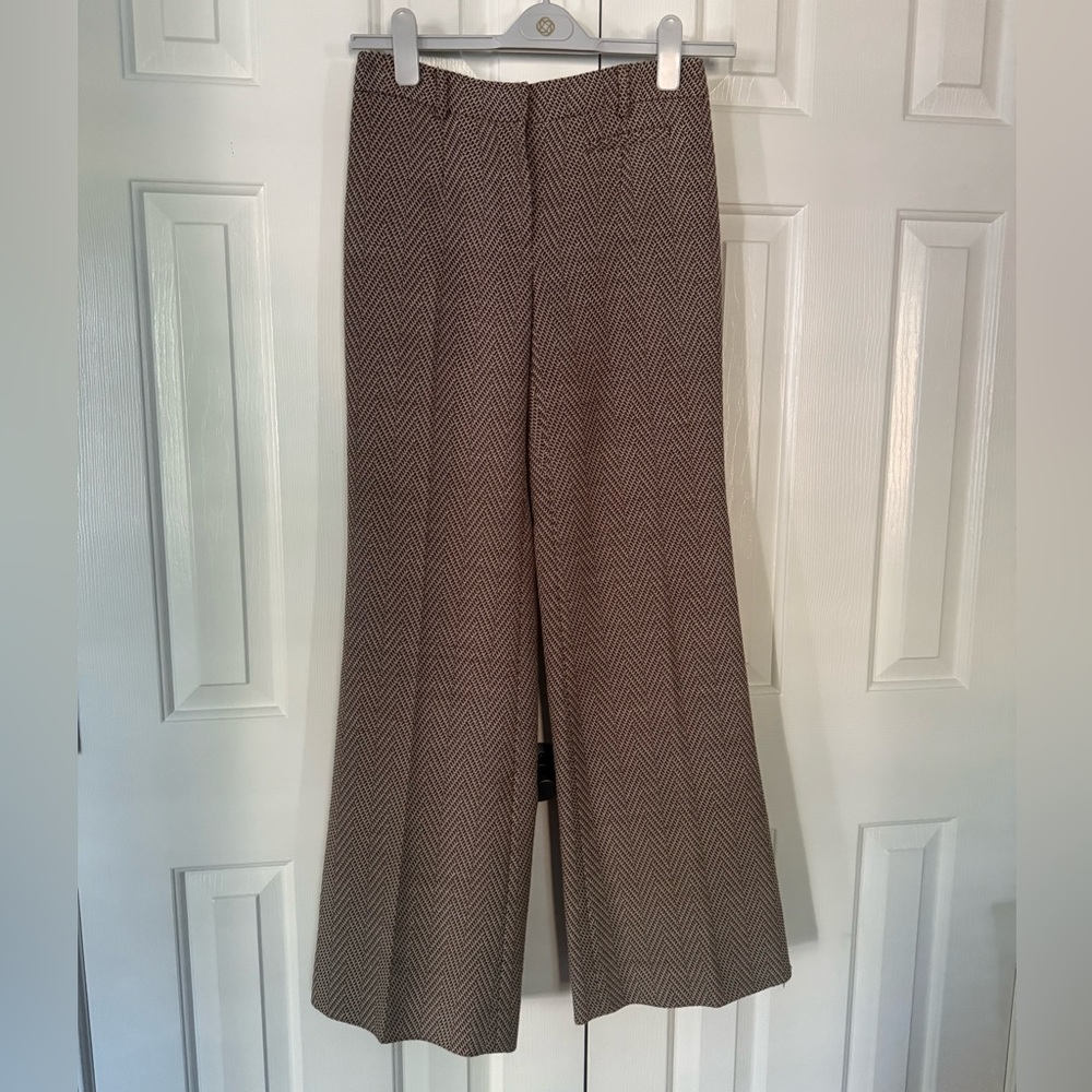 Per Se Brown Wool Herringbone Retro Wide-Leg Dress Pants – Size 2 Excellent
